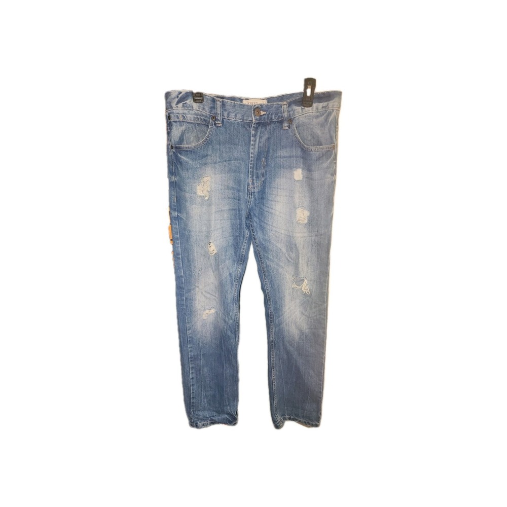 Men's grunge Blue Jeans by Free Planet Size 34x32 Straight Leg 100% Cotton
